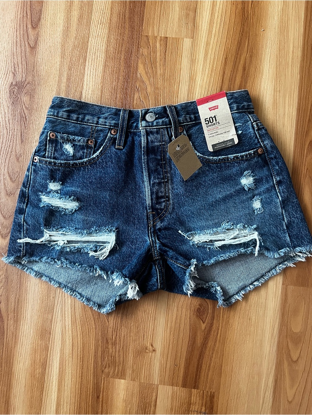 Levi's 501 Women's Distressed Dark Blue Denim Cutoff Shorts